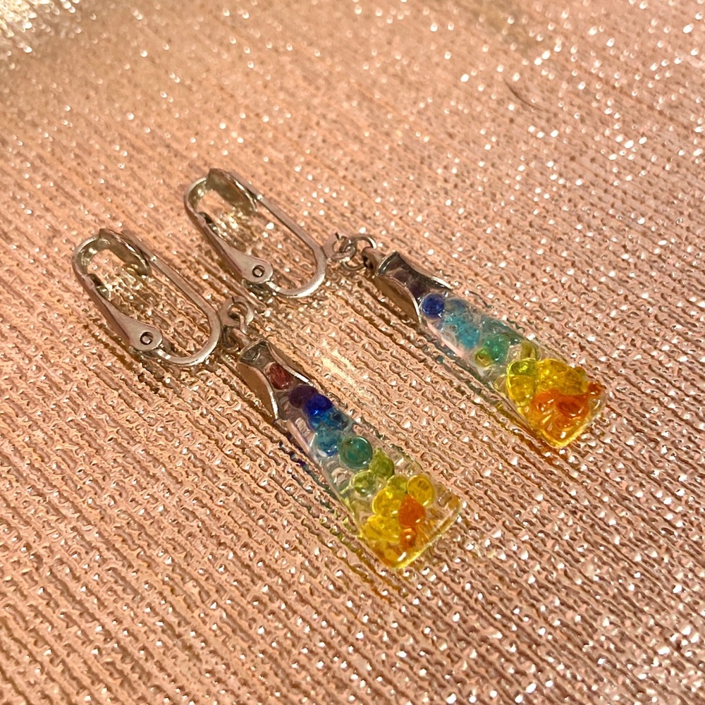 Rainbow glass clip on earrings